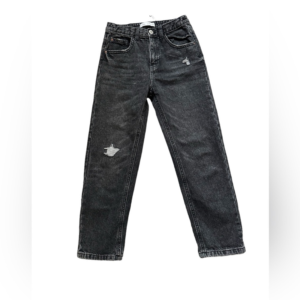 Zara Kids High Waisted the mom fit Jeans Dark Gray Size 10 NWOT adjustable waist